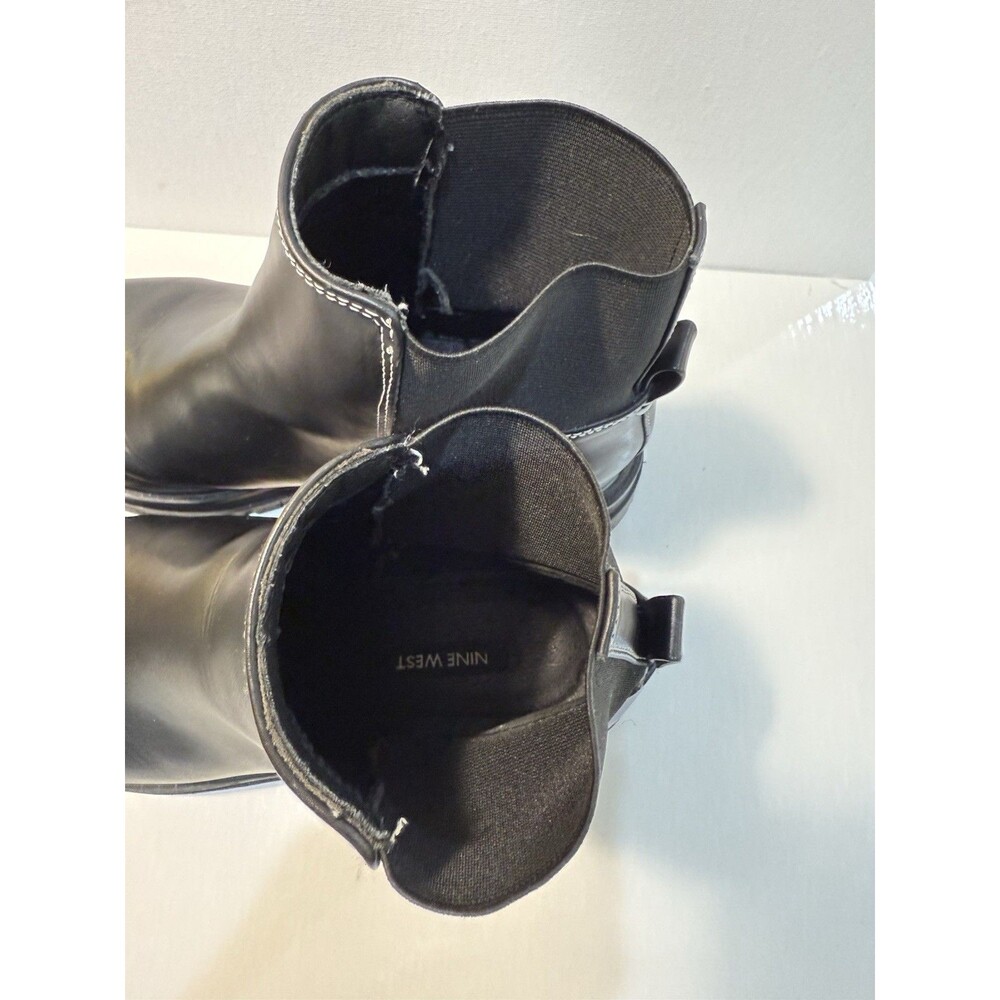 Y2K Nine West Chunky Sole Toe Pull On Chelsea Ankle Boots 8.5 90s Goth Black - Picture 11 of 16